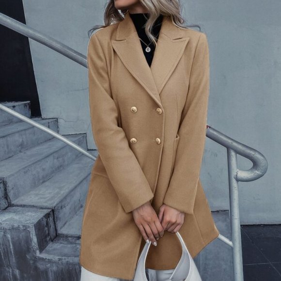 Double Breasted Button Front Trench Coat - TAN - Picture 4 of 5